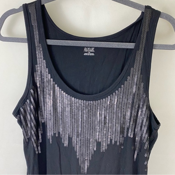 ANA Black Sequin Accent Sleeveless Stretch knit Tank Top L - Picture 7 of 8